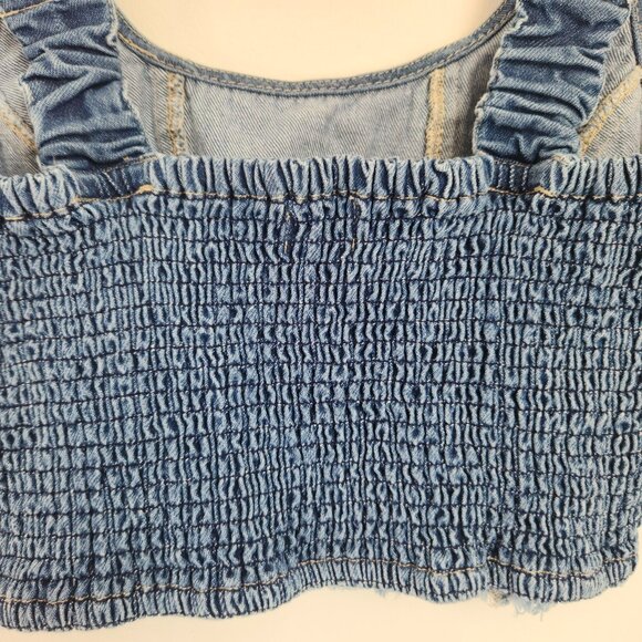 Lone Star Size M Denim Raw Front Hem Sleeveless Pullover Crop Top Ruched Back - Picture 9 of 10